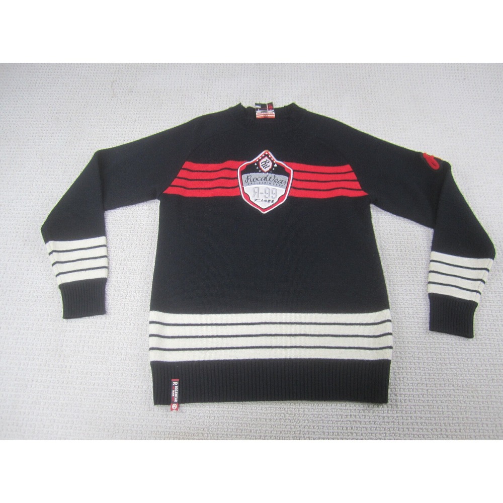 Rocawear‎ Sweater Mens Medium Black Red Casual Knit Pullover Long Sleeve R-99